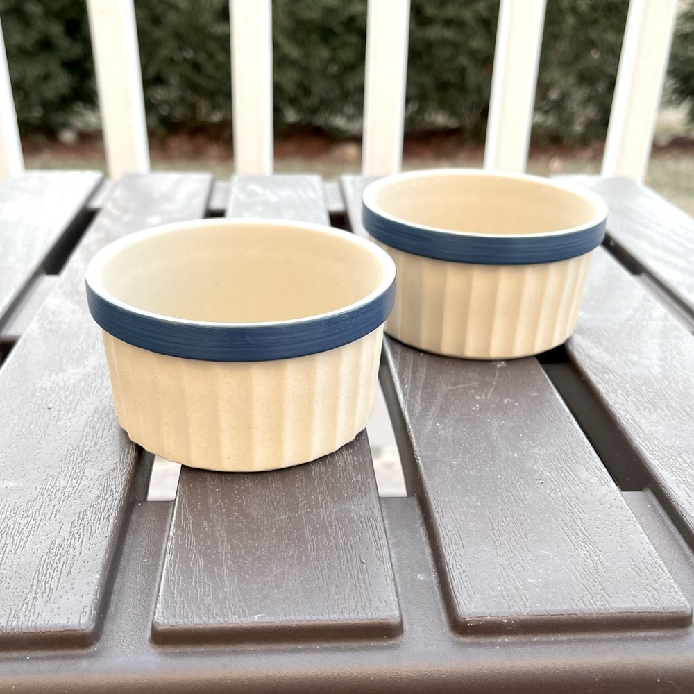 Target Threshold Farmhouse Tan & Blue Fluted Stoneware Ramekins, Set of Two